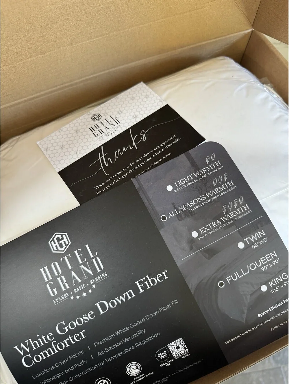 Hotel Grand White Goose Down Fiber Comforter All Seasons Full/Queen Size 90x90